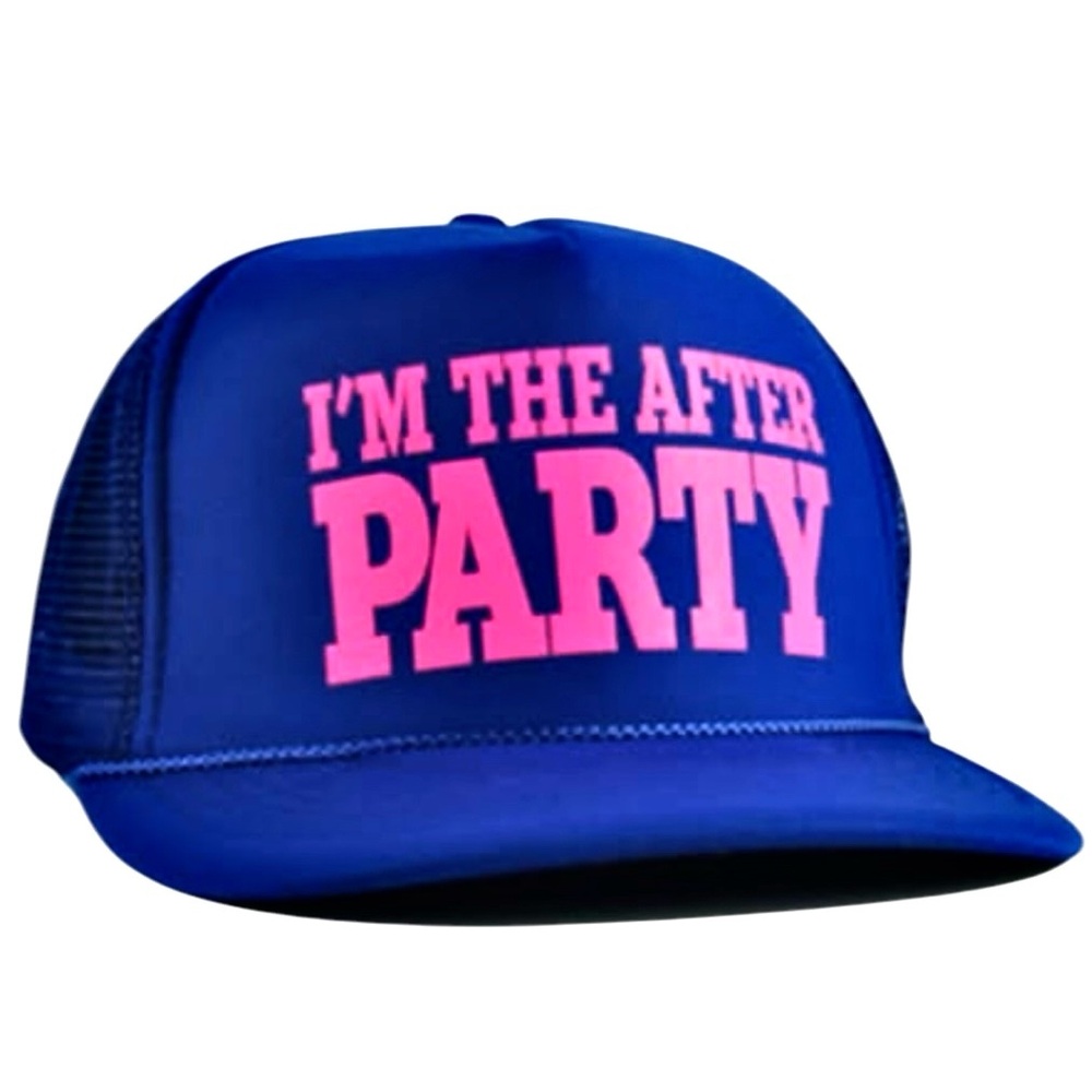 Spencer’s Otto Y2K Trucker Hat I’m The Afterparty Bright Blue Pink Unisex